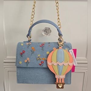 Betsey Johnson Light Blue Denim Bag with Hot Air Balloon Charm NWT